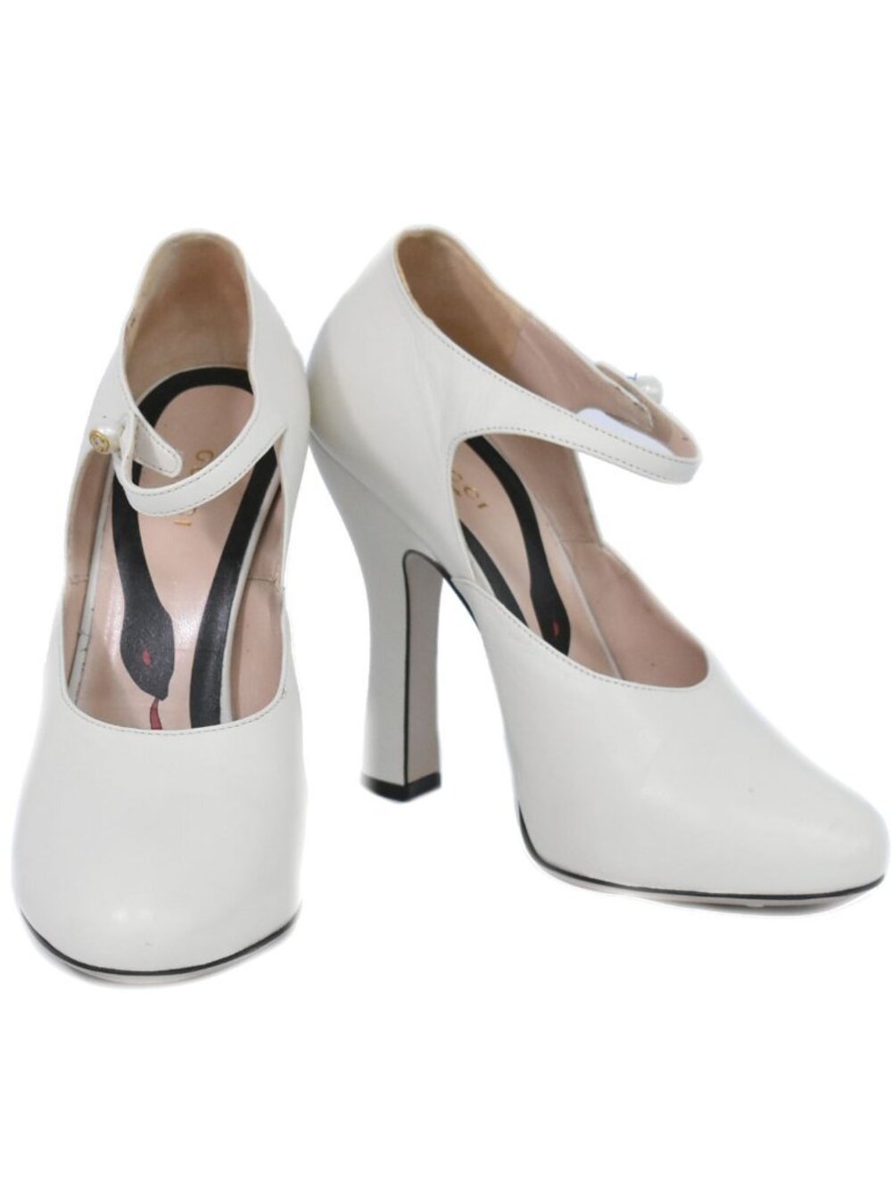 Gucci Interlocking G Faux Pearl Pumps Heels Leather Ivory 38